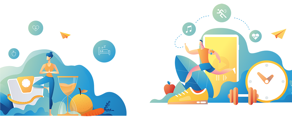 Cartoon woman and man exercising